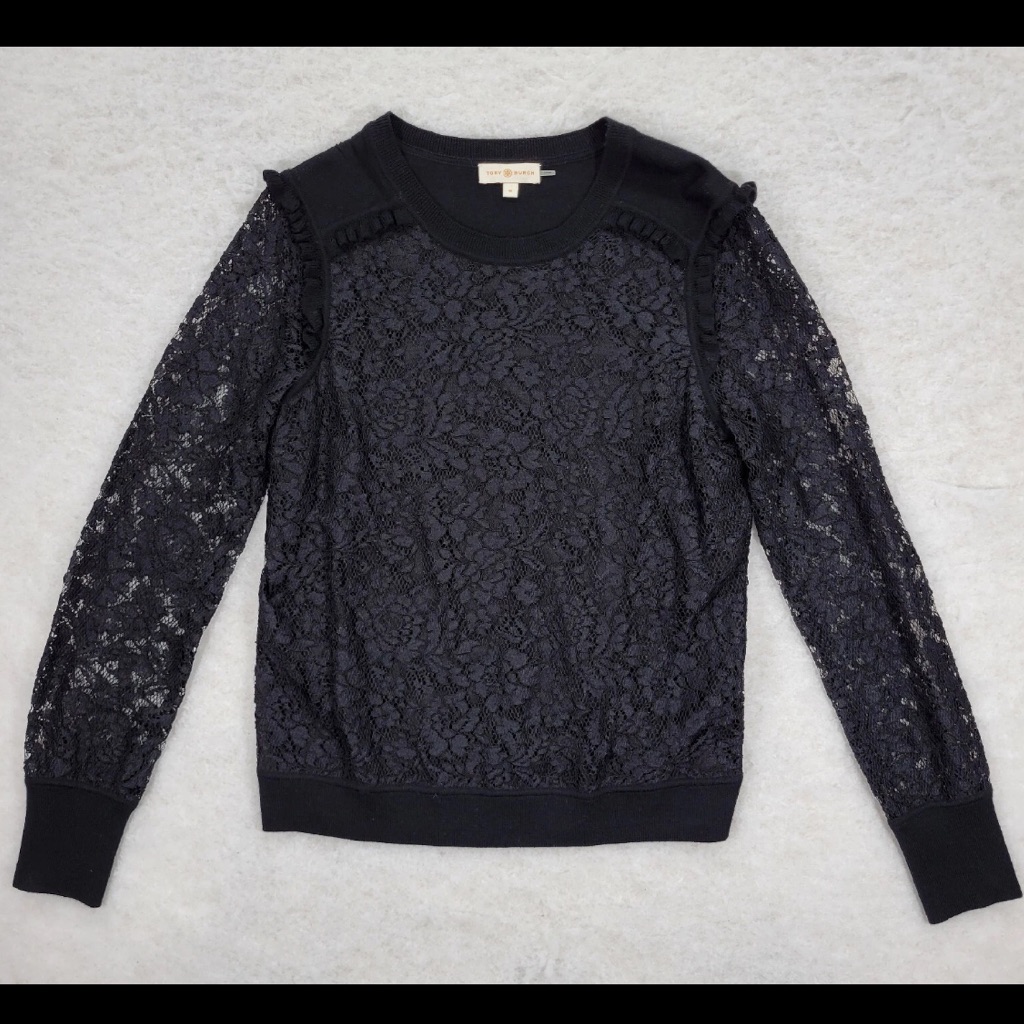 Beautiful Tory Burch “Dina” Sweater Size M, Lace Overlay.